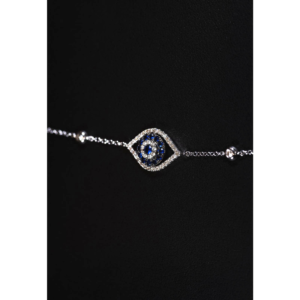14K White Gold Evil Eye Bracelet with Diamonds